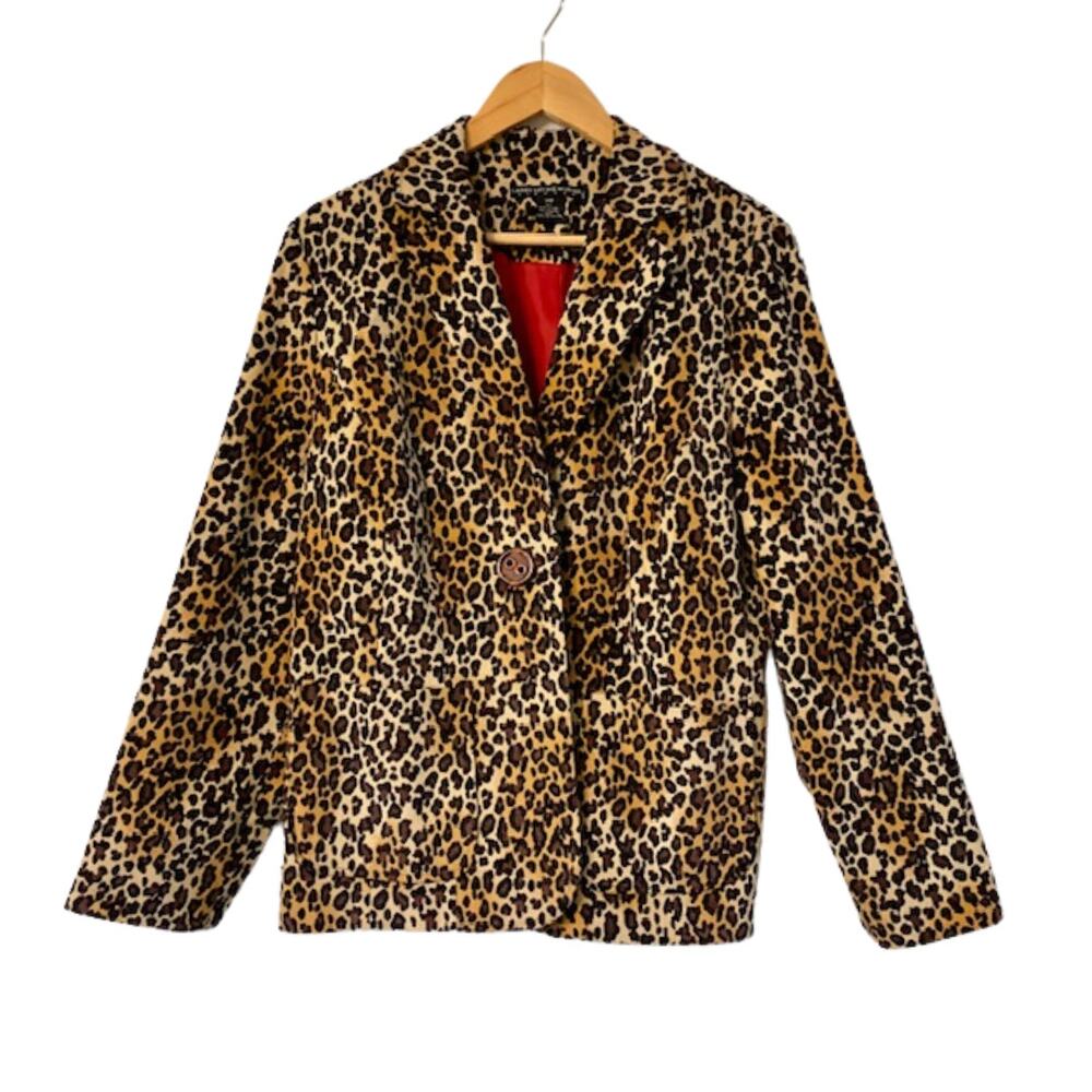 New LARRY LEVINE Woman Stretch Stretch Leopard Soft Corduroy Lined Jacket | 14W